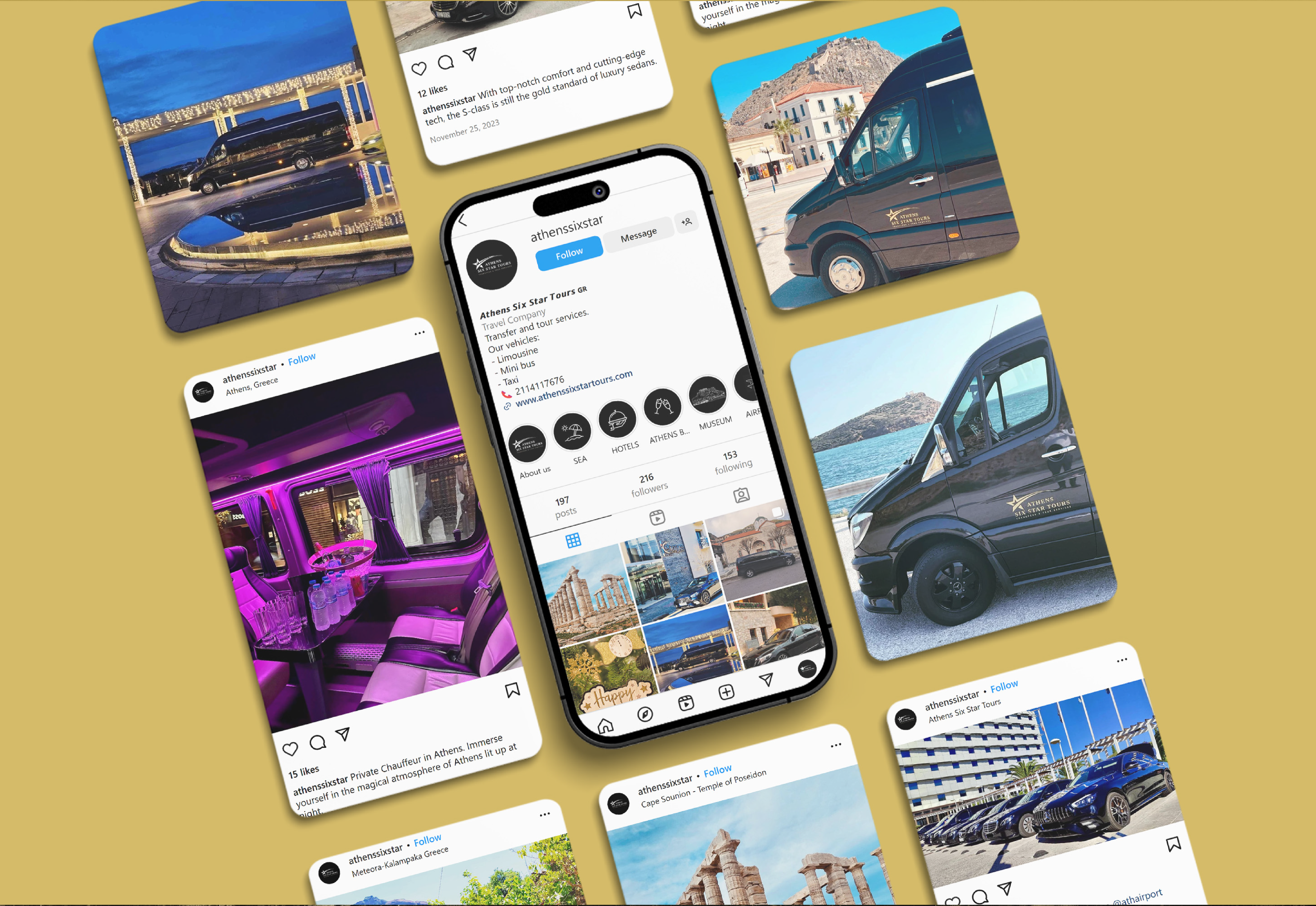 Social media και ψηφιακά γραφικά της Athens Six Star Tours